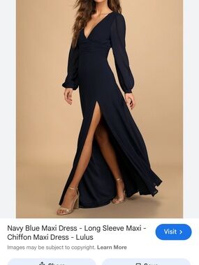 Lulu’s Navy Blue Long Sleeve Maxi Dress with Front Slit